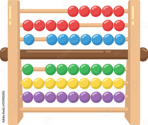 Simple Flat Illustration of Wooden Abacus with Colorful Beads for Education