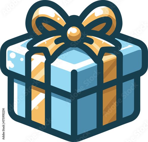 黄色リボンの青いプレゼントボックスのイラスト