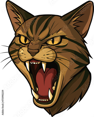 威嚇する猫の顔のイラスト