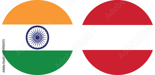 India and Austria Circular Flags Isolated on Transparent Background — Symbol of International Unity and Cooperation , vector design and digital illustration 