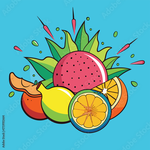 fruit explosion background with abstract tropical .eps