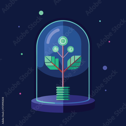 futuristic glowing neon money tree in a glass dome (1).eps