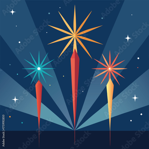 four bright and sparkling fireworks in festive sky (2).eps