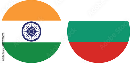 India and Bulgaria Circular Flags Isolated on Transparent Background , Symbol of Unity and International Friendship