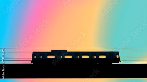 commute. An urban transportation scene with motion blur, featuring a train silhouette against a gradient. mobility guides, transit brochures, designed for transport & logistics marketing.