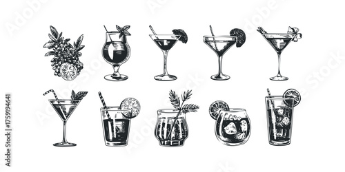 Variety of Hand Drawn Cocktails and Bar Drinks