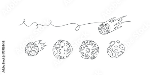 Continuous line drawing of celestial bodies and trajectory
