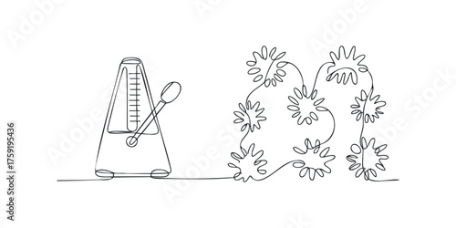Continuous Line Drawing of a Metronome and Abstract Shapes