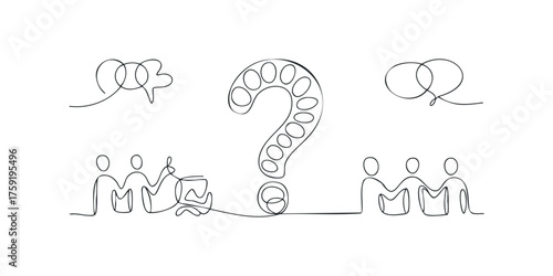 Abstract graphic with people shapes and question mark