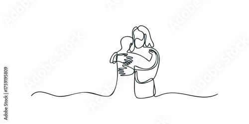Line art depiction of a comforting embrace between two figures