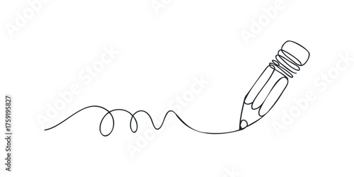 Single line drawing of a pencil creating a wavy line