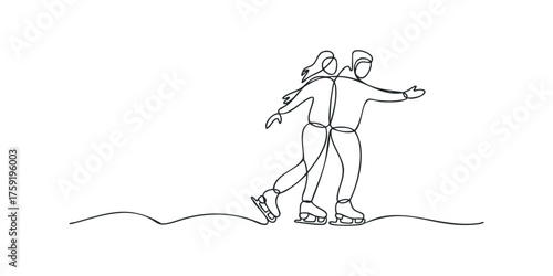 Couple ice skating together embracing winter sport