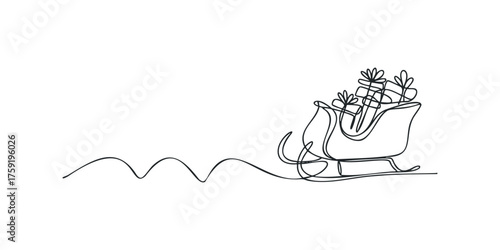 Line art sled filled with gift boxes