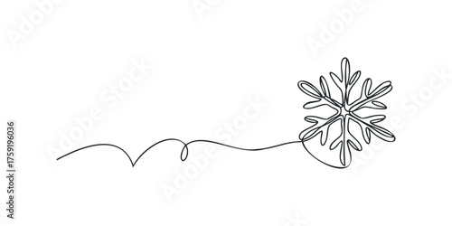 Single line drawing of snowflake with a playful swirl