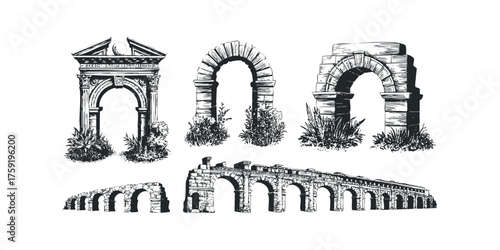 Ancient Roman Arches and Aqueduct Ruins