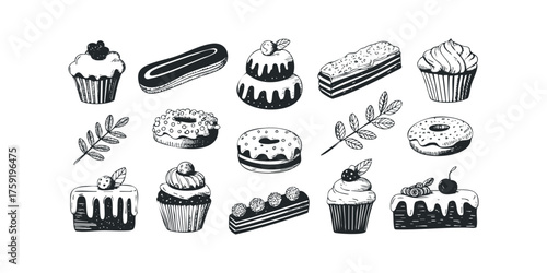 Collection of Hand Drawn Pastries and Sweets