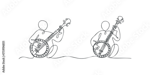 Person playing banjo one line drawing