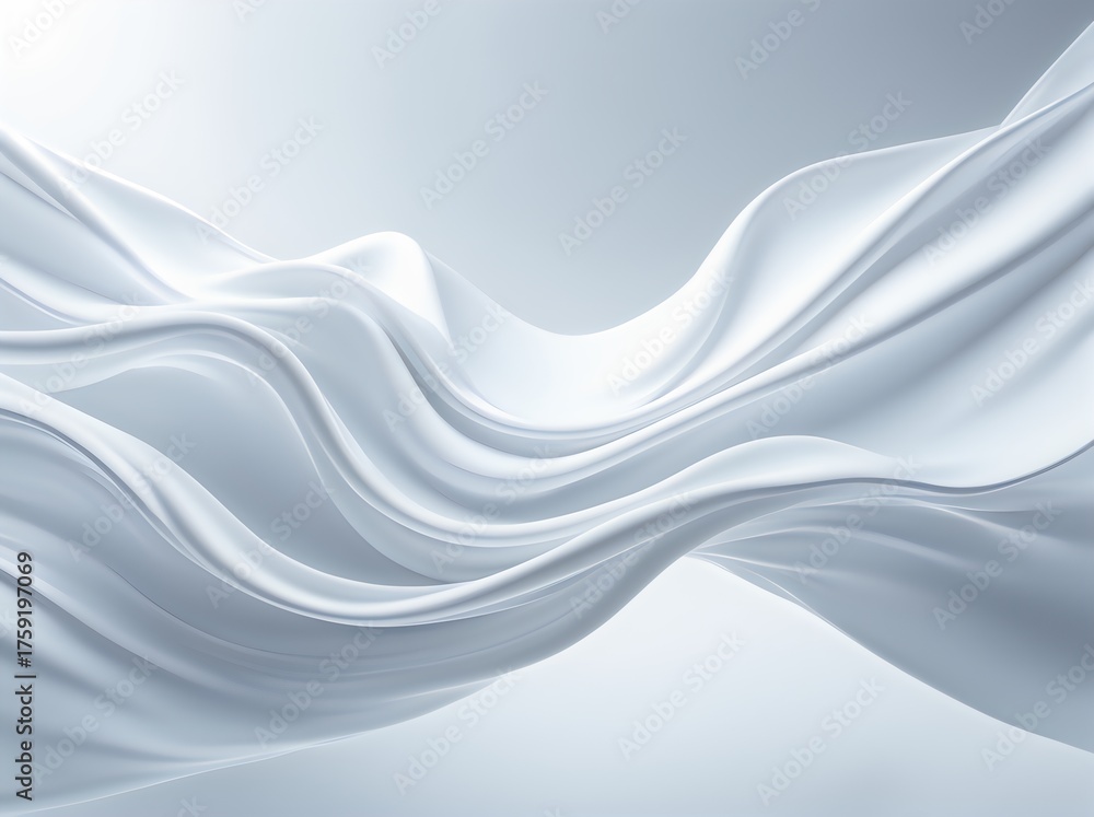 Fototapeta premium Flowing translucent white fabric with soft curves on light gray background