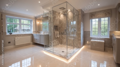 Wallpaper Mural Luxurious bathroom with a modern glass shower and elegant vanity. Torontodigital.ca