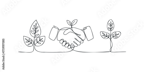 Partnership between two hands and growing plants