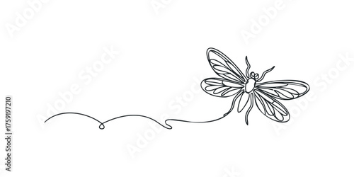 Line Drawing of a Dragonfly in Flight