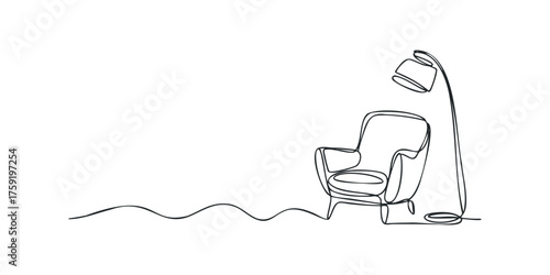 Minimalist Armchair and Floor Lamp Continuous Line Drawing