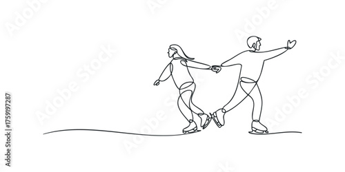 Couple figure skating hand-in-hand on ice