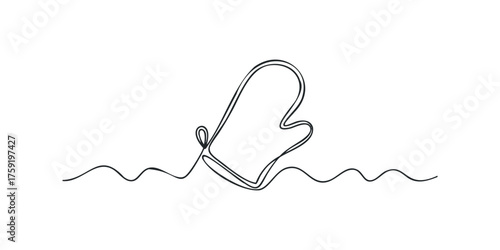 Single line drawing of an oven mitt with wavy line
