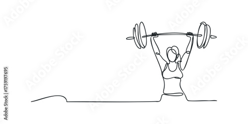 Person lifting barbell overhead with continuous line drawing