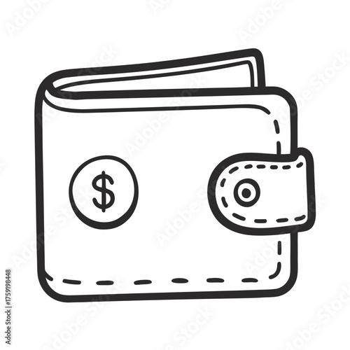 Simple line art wallet with dollar coin icon
