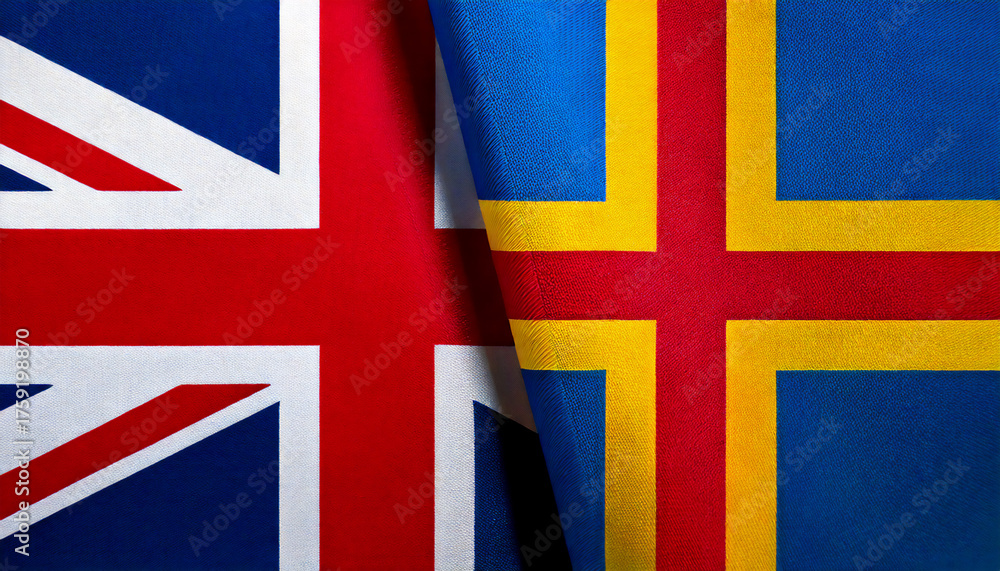 Fototapeta premium イギリスの国旗とオーランド諸島の旗(UK Flag & Åland Islands flag.) 
