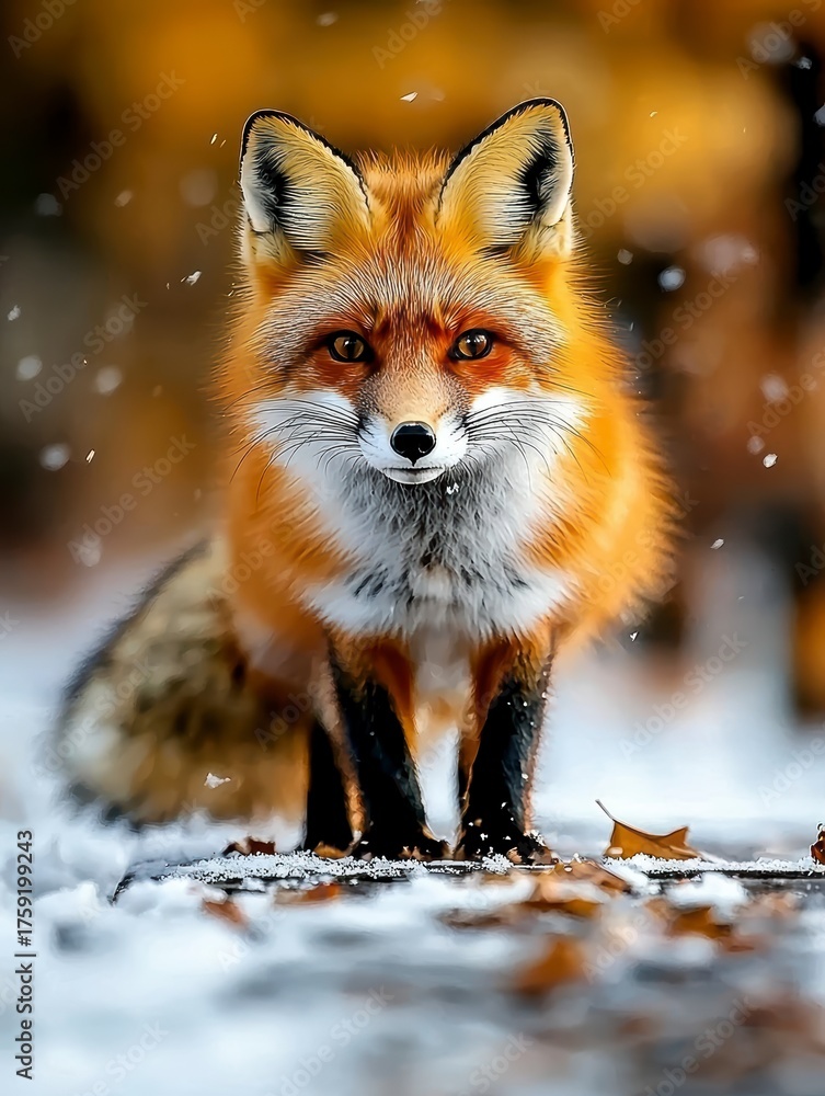 Obraz premium Vibrant red fox in winter wonderland snowy forest wildlife photography natural habitat close-up nature's beauty