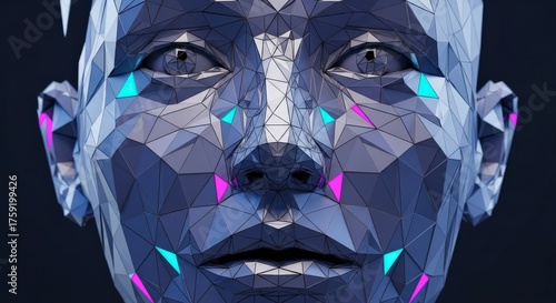 Geometric Futuristic Digital Human Face with Neon Accents