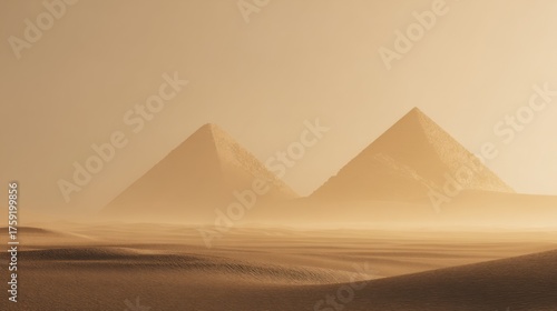 Minimalist monochrome background, Egyptian theme, soft yellow and brown tones, smooth gradient atmosphere, pyramids and desert dunes subtly placed on the right side

