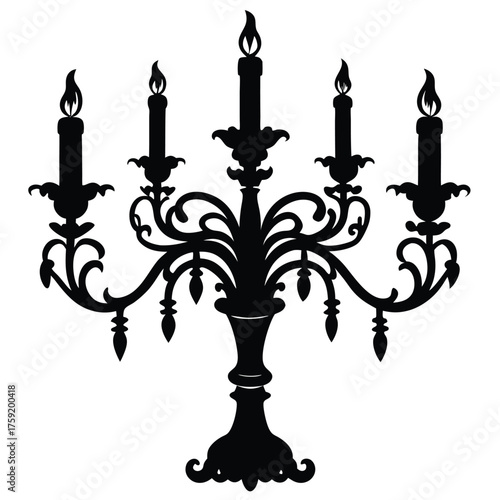 creepy candelabra  victorian scrollwork  black and.eps