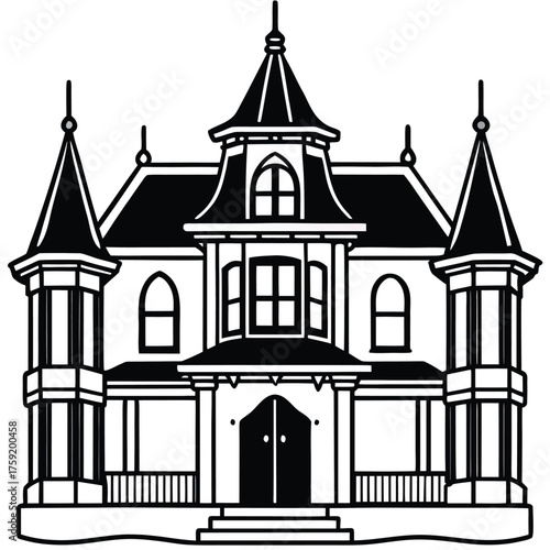 creepy victorian mansion with ornate balconies  ha.eps