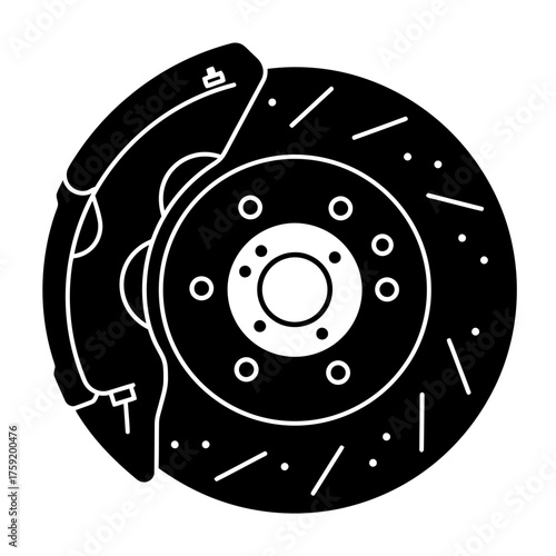 black and white silhouette vector icon of Car Disc Brake on white background