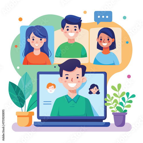 flat vector concept of group video call for educat.eps