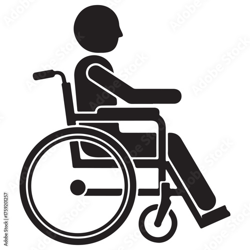 Black Silhouette Person in Wheelchair Icon on White Background