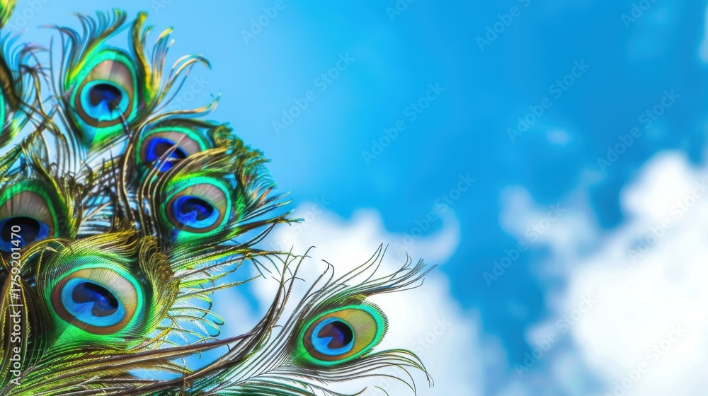 Obraz premium Iridescent Peacock Beauty: Close-Up Macro Shots of Colorful Feathers—Bright Blue/Green Plumes, Eye Patterns & Tail Details for Nature Art