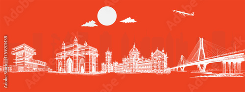 Mumbai Skyline Art with Gateway of India, CST Station, and Marine Drive – Perfect for Travel Posters, Tourism Promotions, and Editorial Features