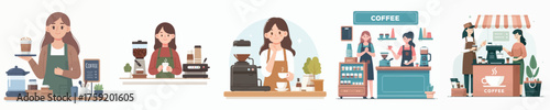 vector of woman selling coffee
