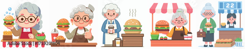vector of grandmother selling burgers
