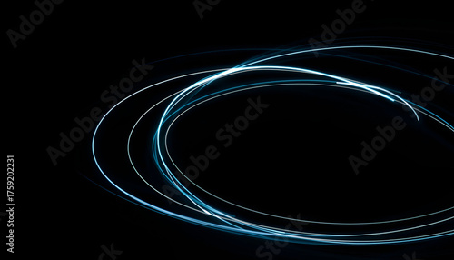 Wallpaper Mural Abstract Blue Light Trails on Black Background, Futuristic Motion Blur Energy Ring Design Torontodigital.ca