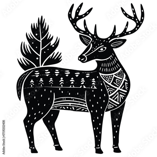 keywords  linocut  deer  vintage  handmade  textur.eps
