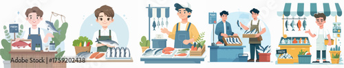 vector of young man selling fish