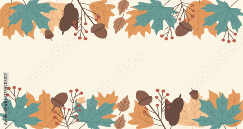 Autumn Leaves And Acorns Border Background
