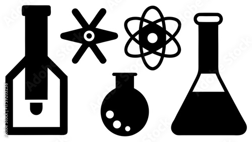 Black and white science icons representing chemistry and physics experiments