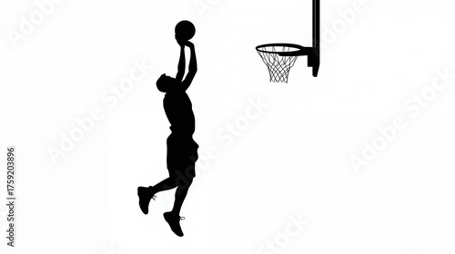 Silhouette of a Basketball Player Shooting a Jump Shot Towards the Hoop