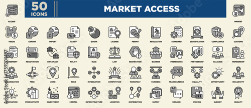 Market Access Icon Sheet Grey Illustration